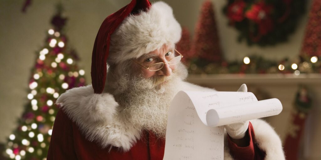 sb10069274b-007 Santa Claus with checklist, portrait, close-up